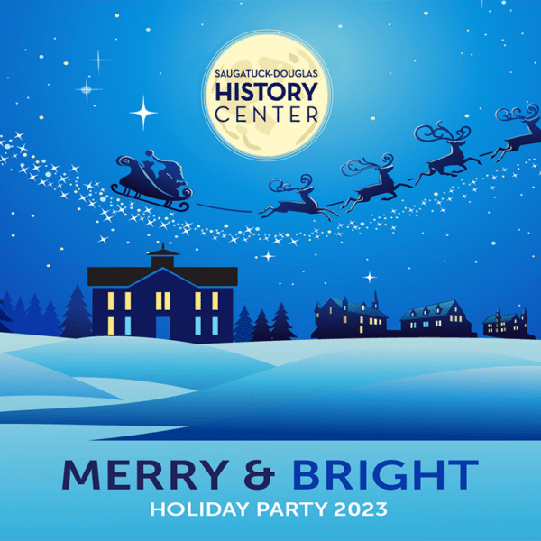 Winter scene with a sleigh and reindeer in the sky